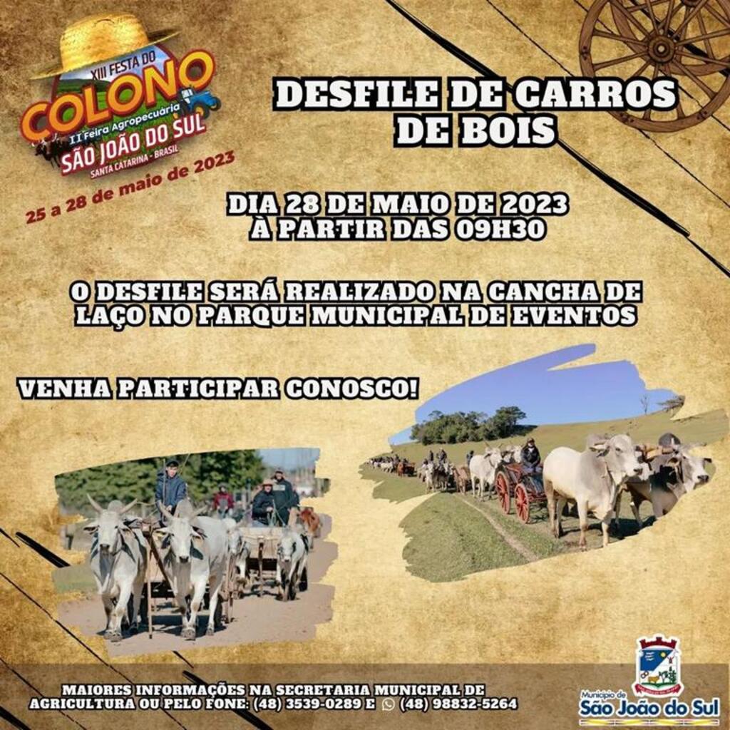 SÃO JOÃO DO SUL: ENCONTRO DE CARROS DE BOI DA FESTA DO COLONO BUSCARÁ O RECORDE NACIONAL NA CATEGORIA